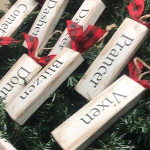 Handcrafted Christmas Reindeer Ornaments Wood Set of 9